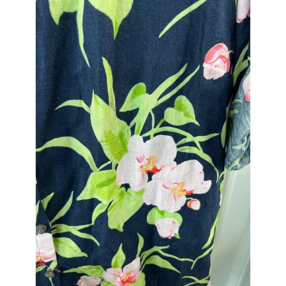 Studio Works Size 1X Basic Navy Floral Shirt Linen Button-Up Roll-Tab Sleeves - Picture 3 of 7
